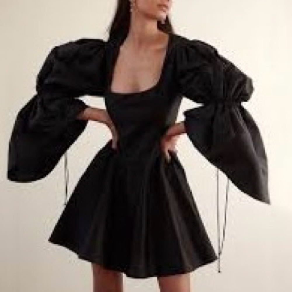 Ellery Black Square-Neck Mini Dress with Dramatic Puff Sleeves